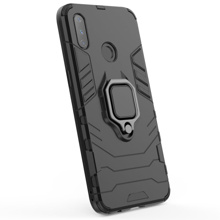 Rugged phone case with magnetic ring holder, black TPU/PC back view