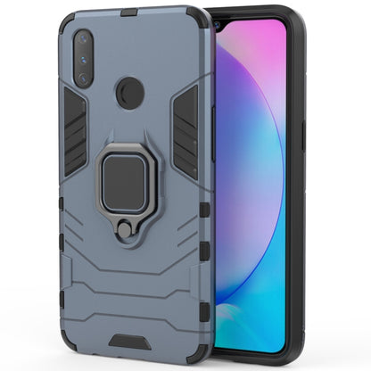 Shockproof phone case with magnetic ring holder, navy blue rugged TPU/PC