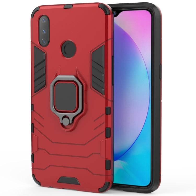 Shockproof phone case with magnetic ring holder, red rugged TPU/PC