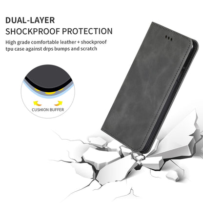 Dark gray shockproof-style leather wallet phone case with front cover and stitched trim.