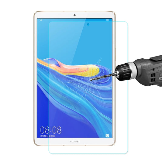 Tempered glass screen protector film on gold tablet, clear and full-screen coverage