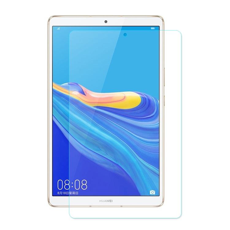 Tempered glass screen protector film on tablet display, clear overlay with rounded edges