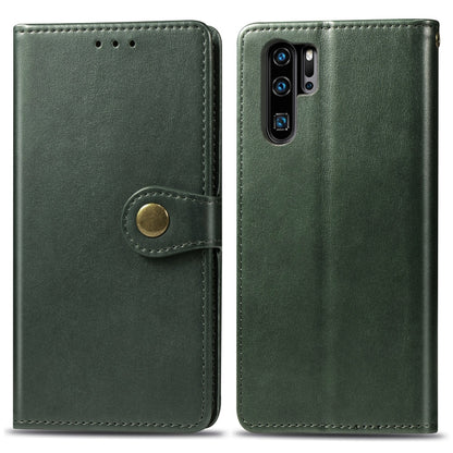 Green leather phone wallet case with circular snap button and internal card openings