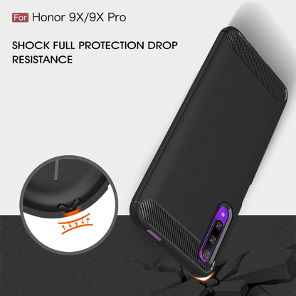 Black textured TPU case with purple-accent camera rails for Honor 9X/9X Pro