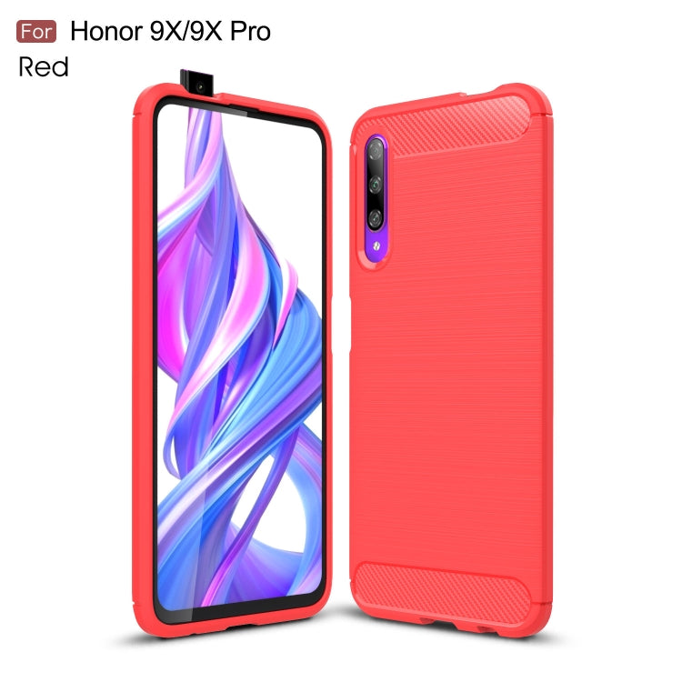 Red brushed carbon fiber TPU phone case for Honor 9X/9X Pro, front and back