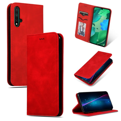 Red magnetic flip leather wallet case with card slot and photo window for Huawei Nova 5.