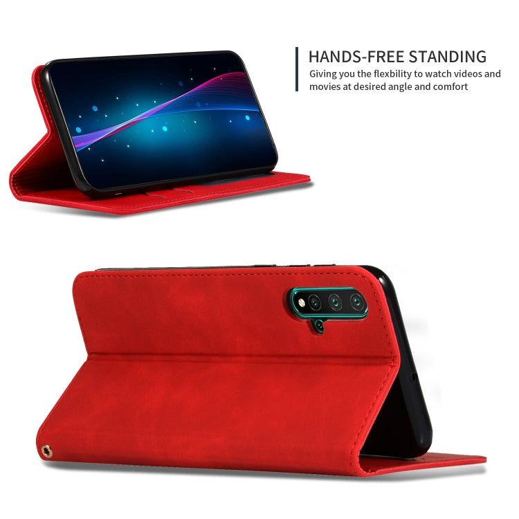 Red leather flip wallet case with stand support and magnetic closure for Huawei Nova 5.