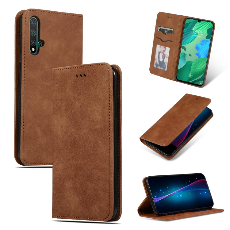 Brown magnetic flip leather phone case with card window for Huawei Nova 5