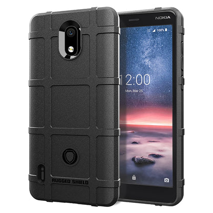 Shockproof TPU phone case, black rugged shell with camera cutout and raised edges