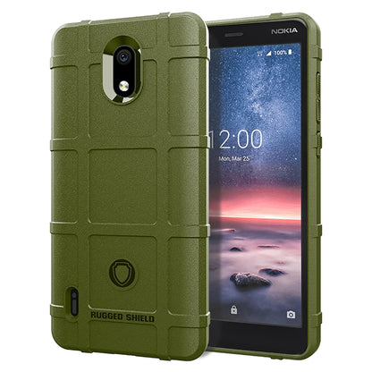 Shockproof TPU phone case, army green rugged shell with camera cutout and raised corners