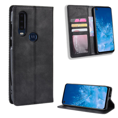 Black flip leather phone case with card slots, shown closed and propped open