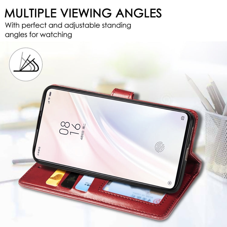 Burgundy leather phone wallet case with card slots and kickstand view