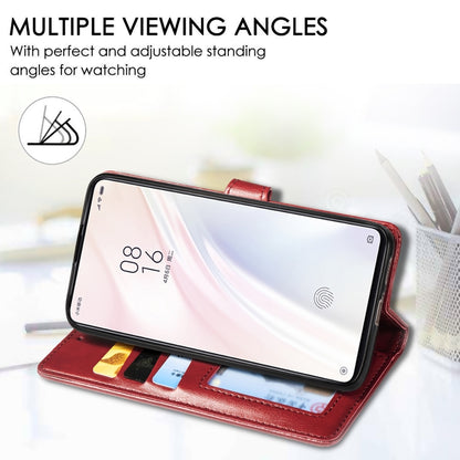 Burgundy leather phone wallet case with card slots and kickstand view