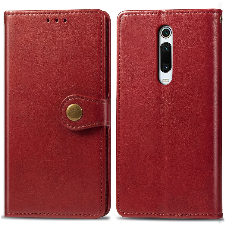 Red leather phone wallet case with front cover flap and camera cutout