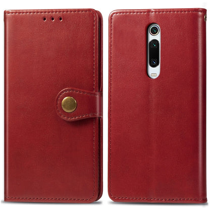 Red leather phone wallet case with front cover flap and camera cutout