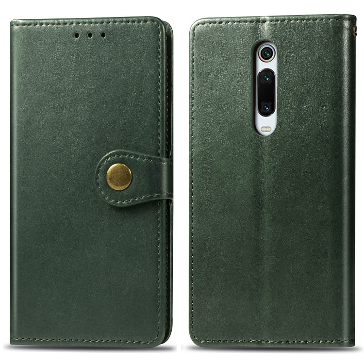 Green leather phone wallet case with front flap and camera cutout
