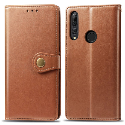 Brown PU leather wallet-style phone case with magnetic button and camera cutouts