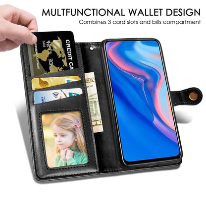Black leather wallet-style phone case open with card slots and phone window