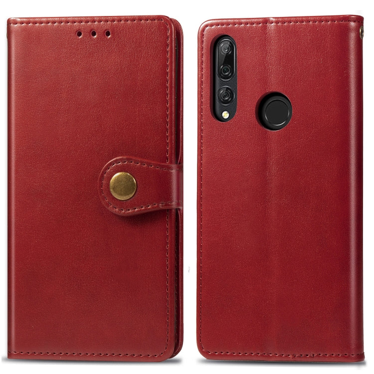 Red leather phone wallet case with magnetic button closure and camera cutout
