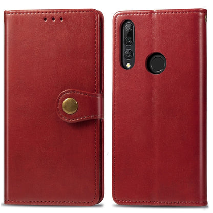 Red leather phone wallet case with magnetic button closure and camera cutout