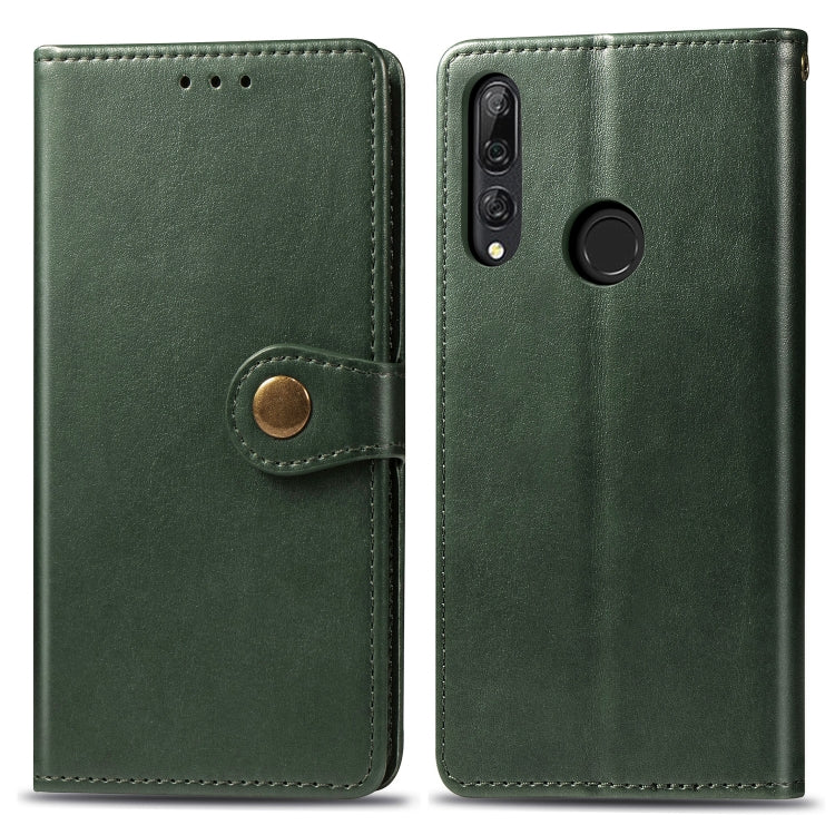 Green leather phone wallet case with magnetic button closure and camera cutout