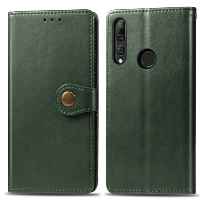 Green leather phone wallet case with magnetic button closure and camera cutout