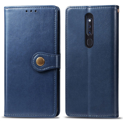 Blue leather wallet phone case with magnetic flap and camera cutout