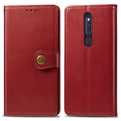 Red leather wallet phone case with magnetic flap and camera cutout