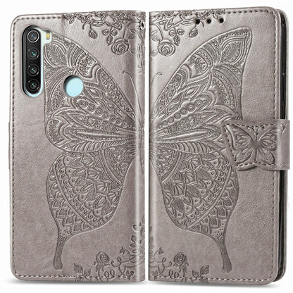 Gray embossed butterfly flip wallet phone case with folio cover and magnetic strap