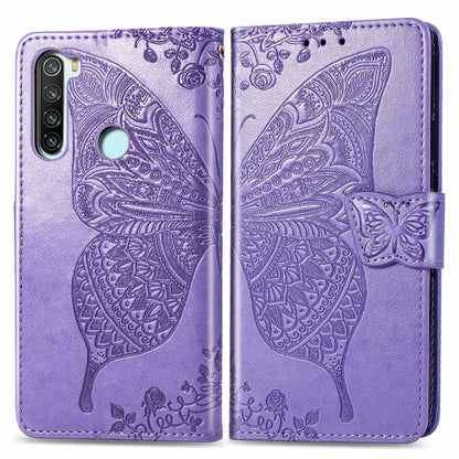Light purple embossed butterfly flip wallet phone case with folio cover and strap