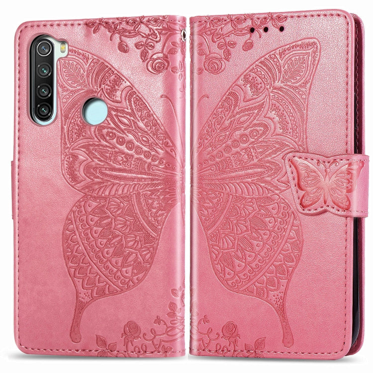 Light pink embossed butterfly flip wallet phone case with folio cover and magnetic strap