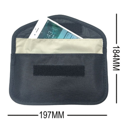 Cell phone shielding pouch with phone insert slot, beige lining and dark front panel