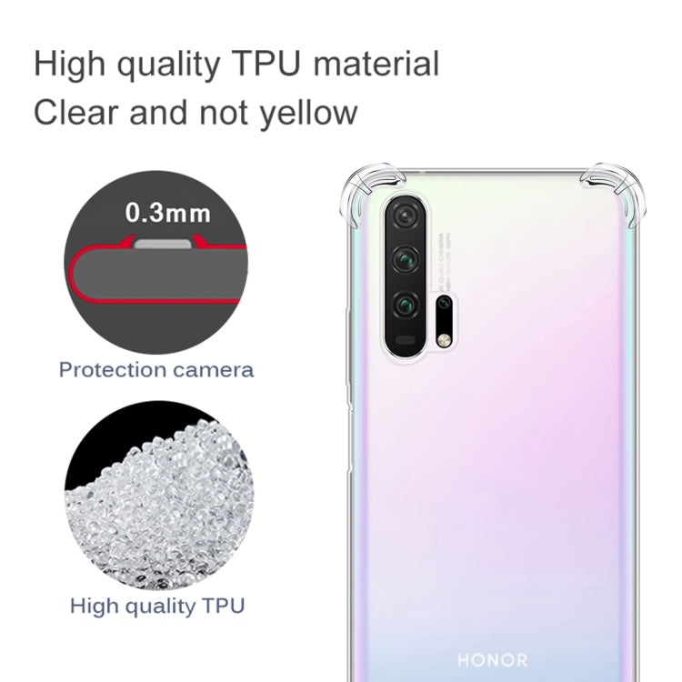 Transparent TPU phone case with raised camera protection and clear edges, anti-drop design.