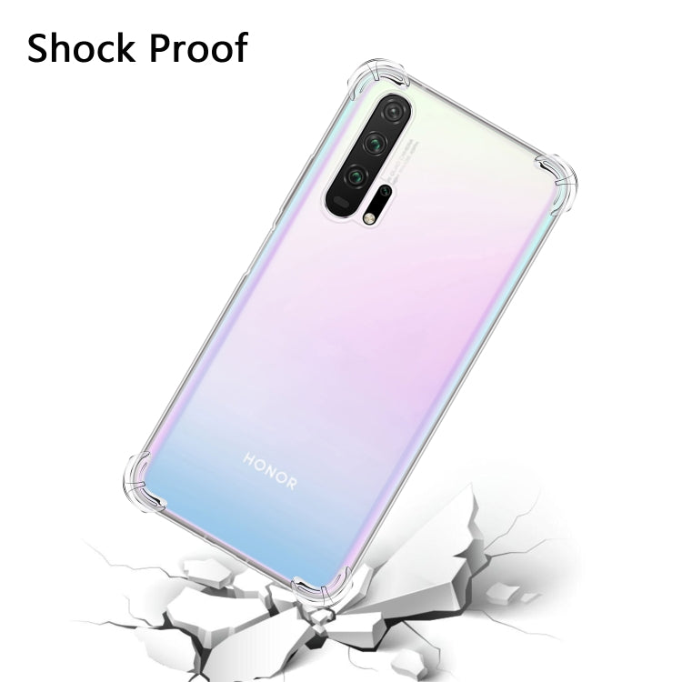 Shockproof transparent TPU phone case with four-corner anti-drop bumpers, gradient back.