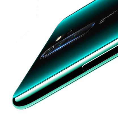 Tempered glass rear camera lens protector on green phone, curved 2.5D edges
