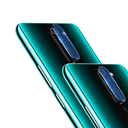 Tempered glass rear camera lens protector shown on turquoise phone from two angles