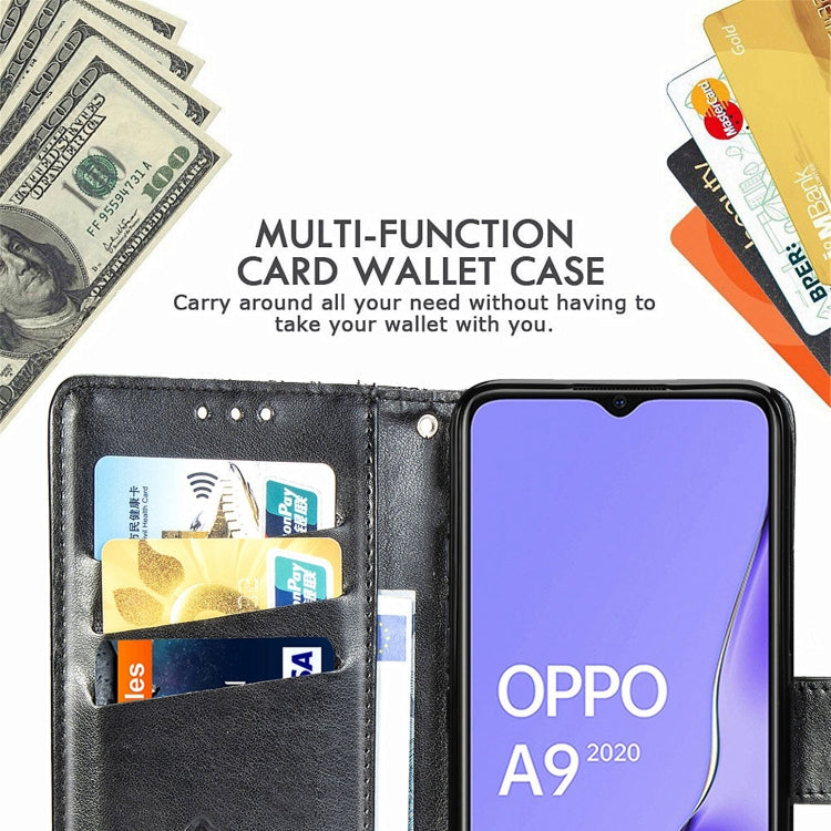 Black embossed leather wallet phone case with card slots and front handset opening