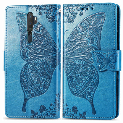 Blue embossed flip leather phone wallet case with butterfly detail and flip cover