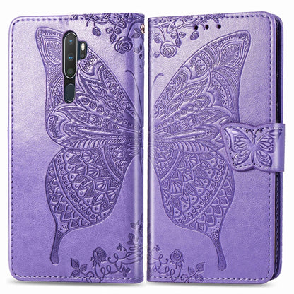 Purple embossed flip leather phone wallet case with butterfly detail and flip cover