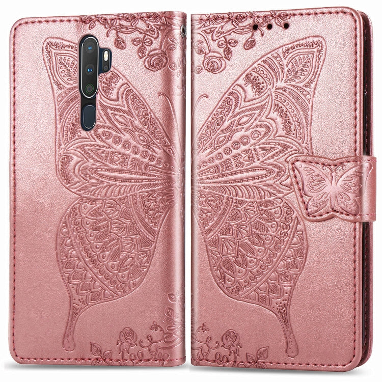 Rose pink embossed flip leather phone wallet case with butterfly detail and flip cover