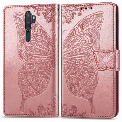Rose pink embossed flip leather phone wallet case with butterfly detail and flip cover