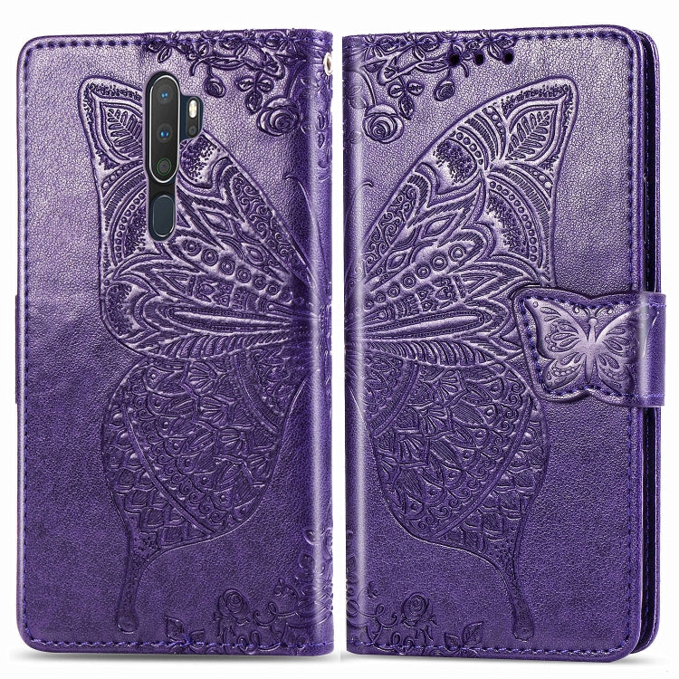 Dark purple embossed flip leather phone wallet case with butterfly detail and card holder