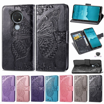 For Nokia 6.2 / 7.2 Butterfly Love Flower Embossed Horizontal Flip Leather Case with Bracket Lanyard Card Slot Wallet, For Nokia 6.2 / 7.2