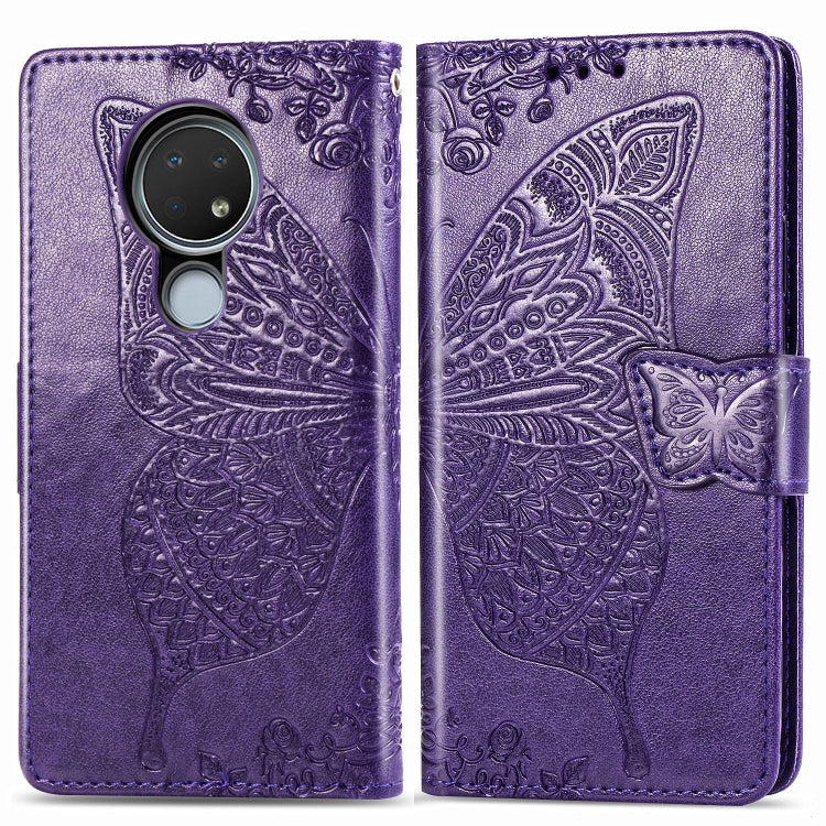 For Nokia 6.2 / 7.2 Butterfly Love Flower Embossed Horizontal Flip Leather Case with Bracket Lanyard Card Slot Wallet, For Nokia 6.2 / 7.2