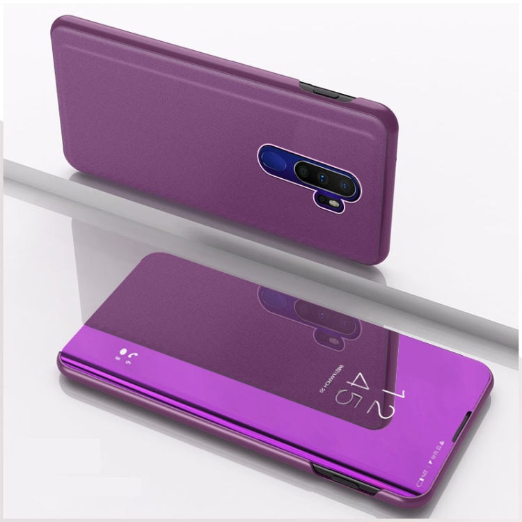 Purple mirror flip phone case with stand for OPPO phone, horizontal flip, leather look