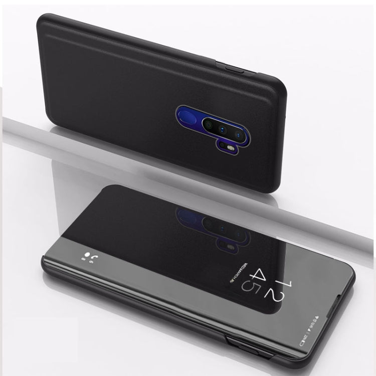 Black mirror flip phone case with stand for OPPO phone, horizontal flip, leather look