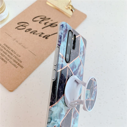 Blue and purple geometric marble phone case with circular ring holder