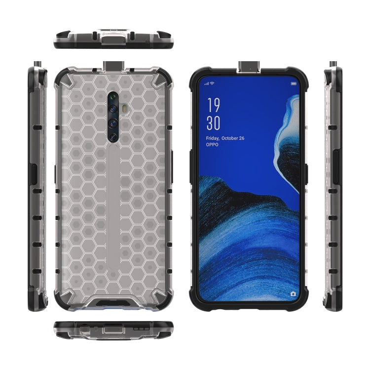 Honeycomb shockproof phone case with transparent back; phone and side frames shown