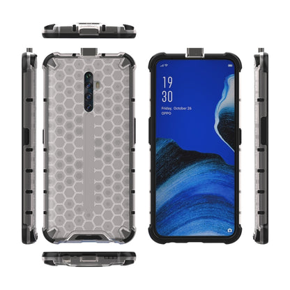 Honeycomb shockproof phone case with transparent back; phone and side frames shown