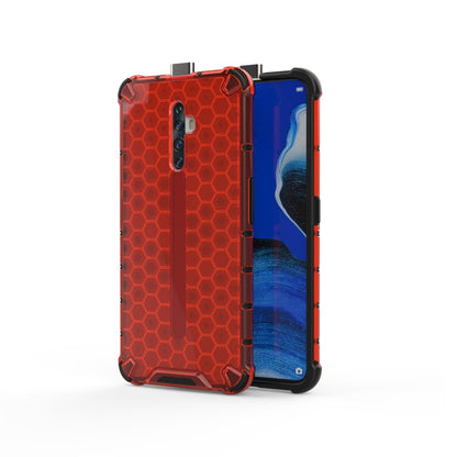 Shockproof phone case with hex honeycomb pattern, red back and TPU bumper
